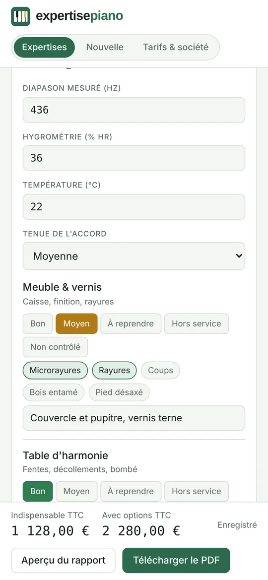 Le diagnostic dans l'application