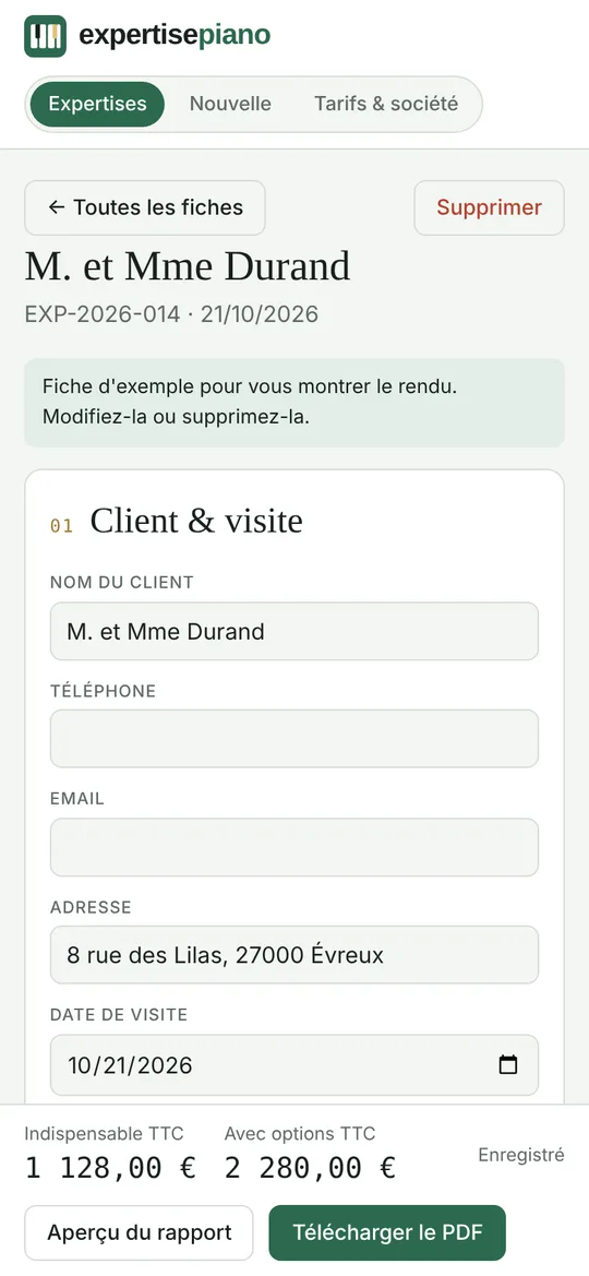 La fiche d'expertise sur téléphone