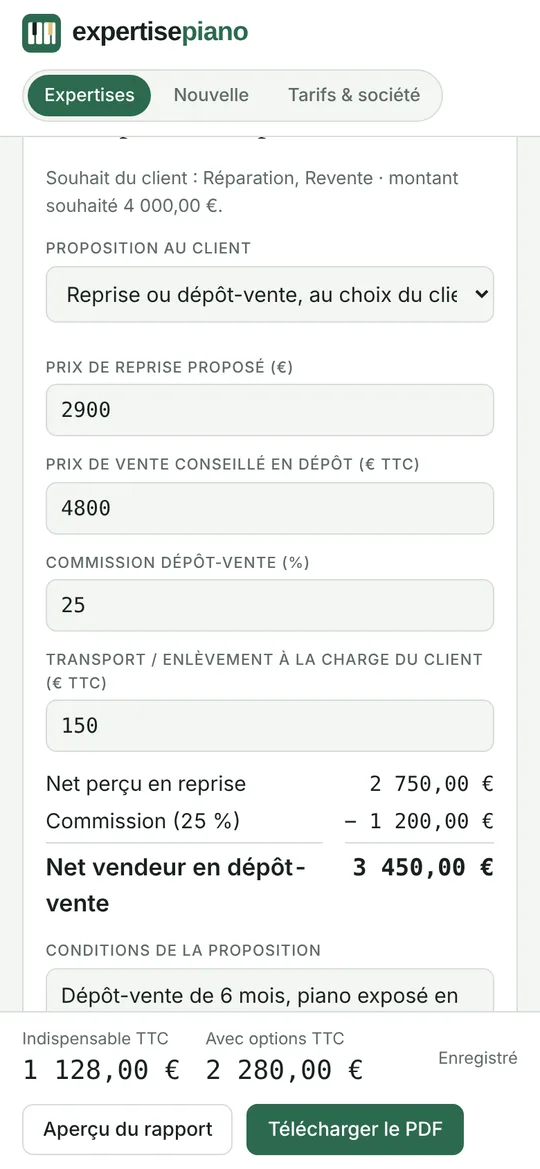 Valeur, reprise et dépôt-vente dans l application